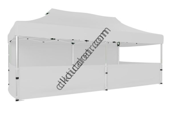 CLK 2x4 40mm Alüminyum Katlanabilir Tente Gazebo Çadır 1 Tam Duvar 3 Yarım Duvar Beyaz