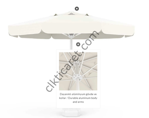 CLK 3 mt Mega İpli Yuvarlak Beyaz Profil Bahçe Cafe Otel Şemsiyeleri