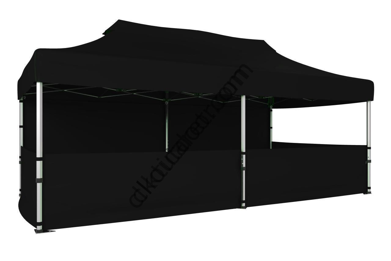 CLK 2x4 40mm Alüminyum Katlanabilir Tente Gazebo Çadır 1 Tam Duvar 3 Yarım Duvar Siyah