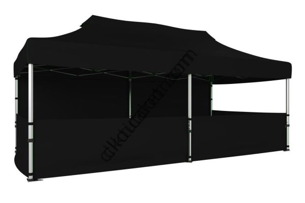 CLK 2x4 40mm Alüminyum Katlanabilir Tente Gazebo Çadır 1 Tam Duvar 3 Yarım Duvar Siyah