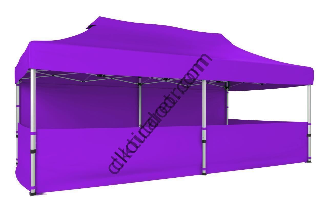 CLK 2x4 40mm Alüminyum Katlanabilir Tente Gazebo Çadır 1 Tam Duvar 3 Yarım Duvar Lila