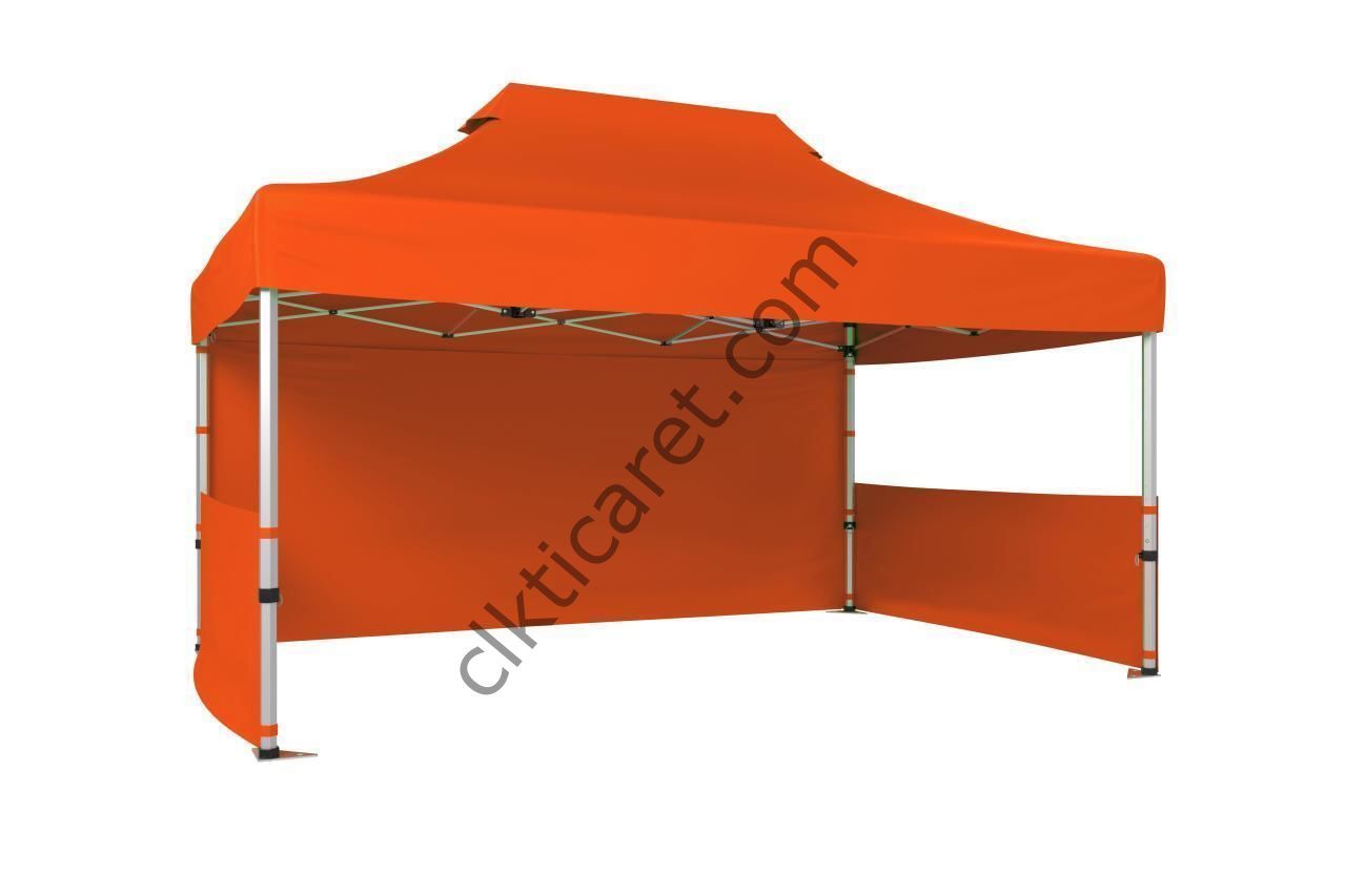 CLK 4x6 52mm Kalın Alüminyum Katlanabilir Tente Gazebo Çadır 1 Tam Duvar 2 Yarım Duvar Turuncu
