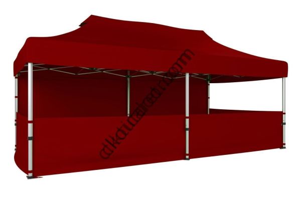 CLK 2x4 40mm Alüminyum Katlanabilir Tente Gazebo Çadır 1 Tam Duvar 3 Yarım Duvar Bordo