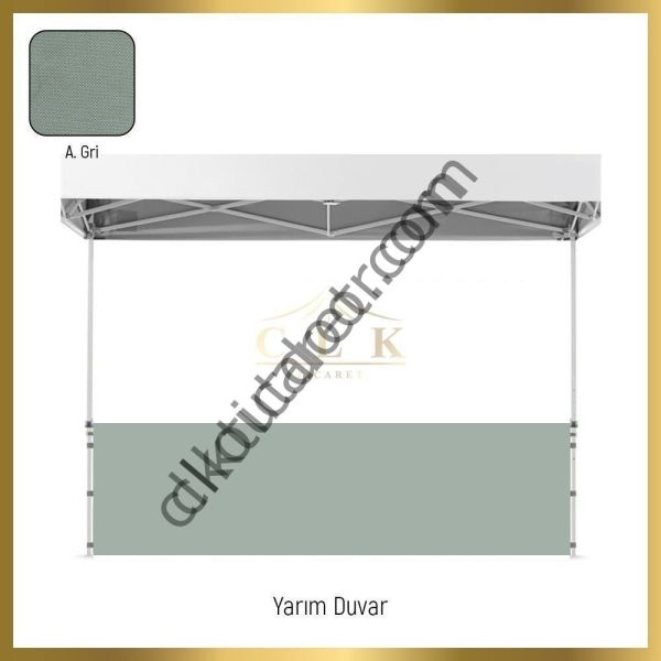 CLK 2x4 40mm Alüminyum Katlanabilir Tente Gazebo Çadır 1 Tam Duvar 3 Yarım Duvar Gri