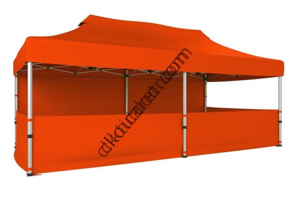 CLK 2x4 40mm Alüminyum Katlanabilir Tente Gazebo Çadır 1 Tam Duvar 3 Yarım Duvar Turuncu