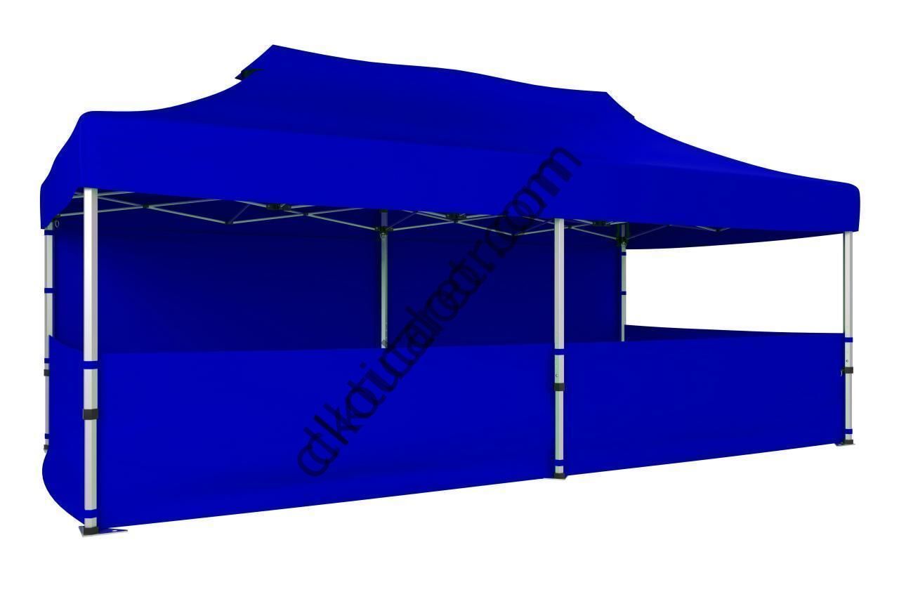 CLK 2x4 40mm Alüminyum Katlanabilir Tente Gazebo Çadır 1 Tam Duvar 3 Yarım Duvar Saks Mavi