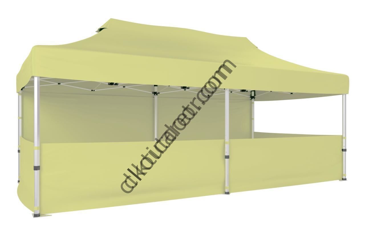 CLK 2x4 40mm Alüminyum Katlanabilir Tente Gazebo Çadır 1 Tam Duvar 3 Yarım Duvar Krem