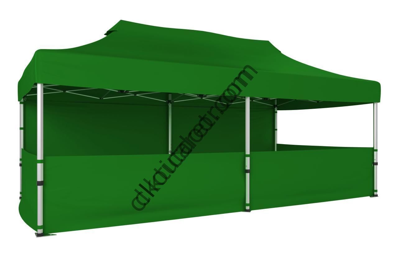 CLK 2x4 40mm Alüminyum Katlanabilir Tente Gazebo Çadır 1 Tam Duvar 3 Yarım Duvar Benetton Yeşil