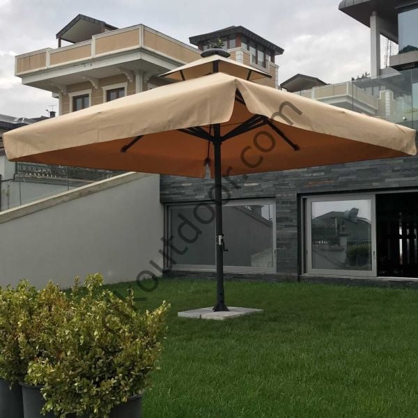 CLK 4x4 Metre Saçaklı Eko Model Krank Sistem Teleskopik Şemsiye Q80 Profil Polyester (Yerli) - Flanş - Siyah