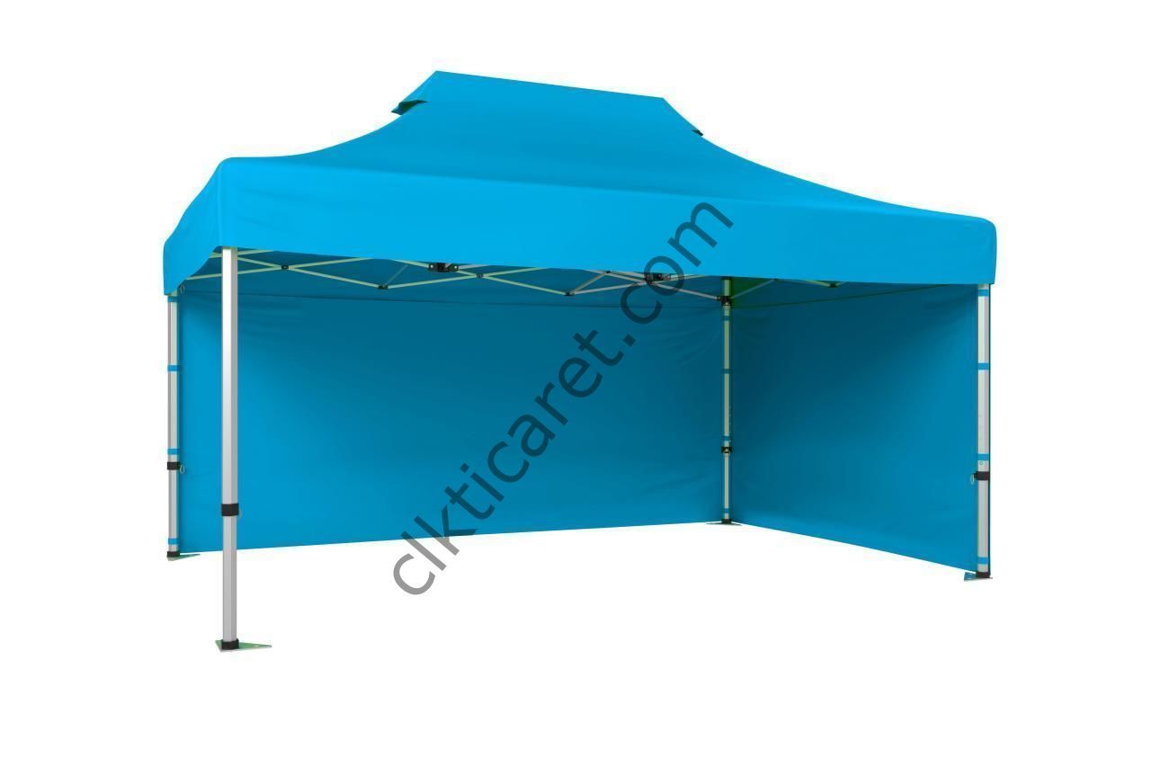 CLK 3x4,5 40mm Alüminyum Katlanabilir Tente Gazebo Çadır 2 Kenar Kapalı Açık Mavi (Turkuaz)