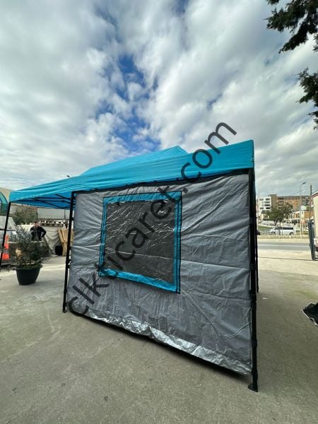 CLK 3x6 Verendalı 30 mm Profil Portatif Katlanır Gazebo Kamp Çadır Açık Gri Krem
