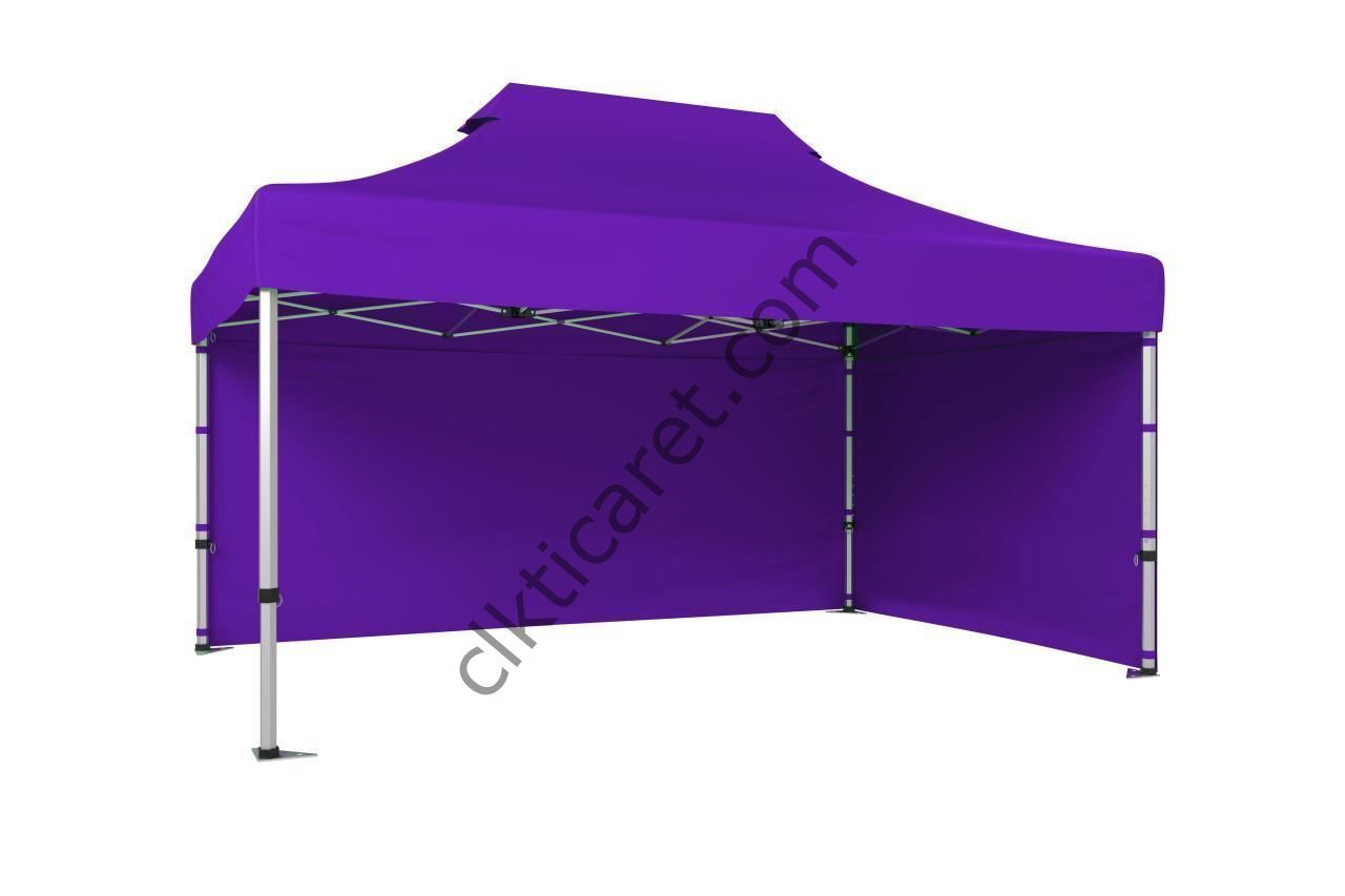 CLK 3x4,5 40mm Alüminyum Katlanabilir Tente Gazebo Çadır 2 Kenar Kapalı Mor