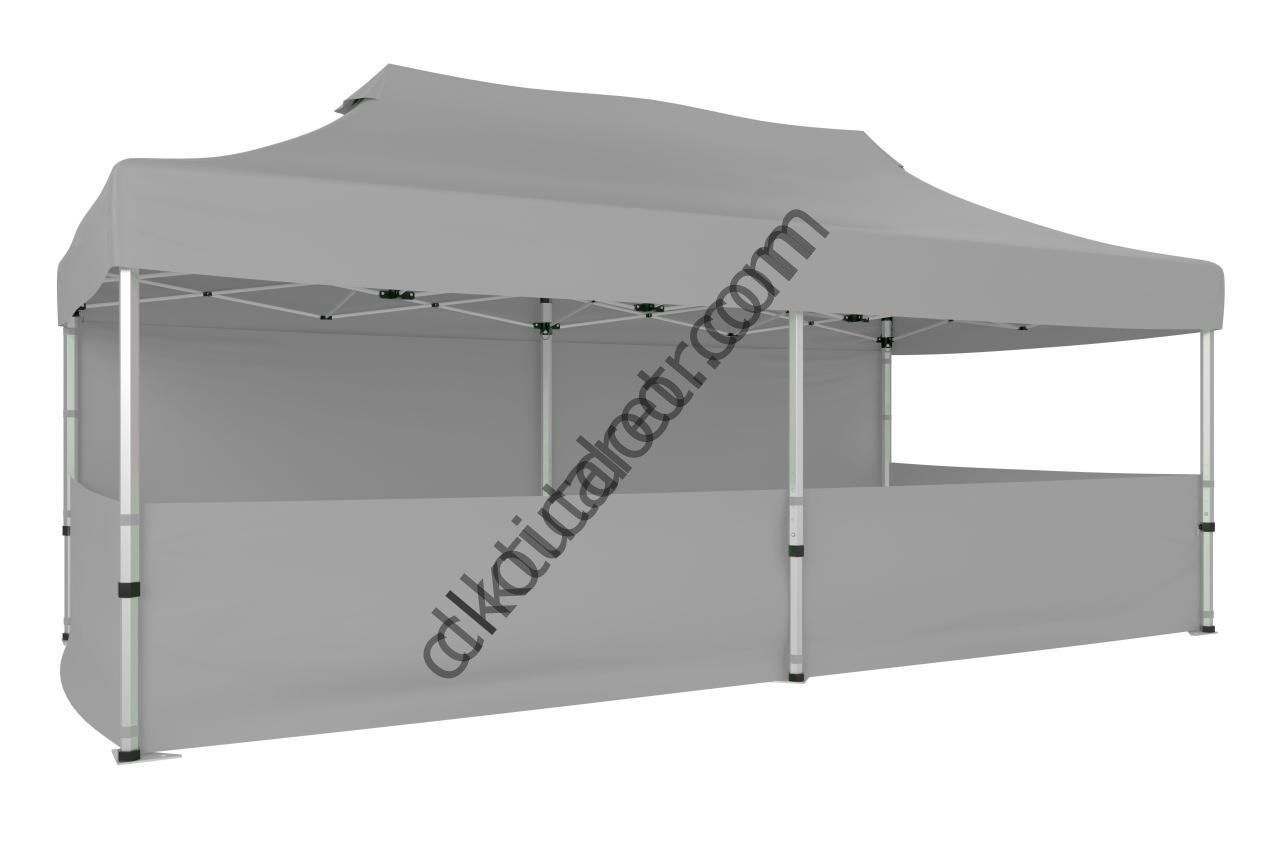 CLK 2x4 40mm Alüminyum Katlanabilir Tente Gazebo Çadır 1 Tam Duvar 3 Yarım Duvar Açık Gri