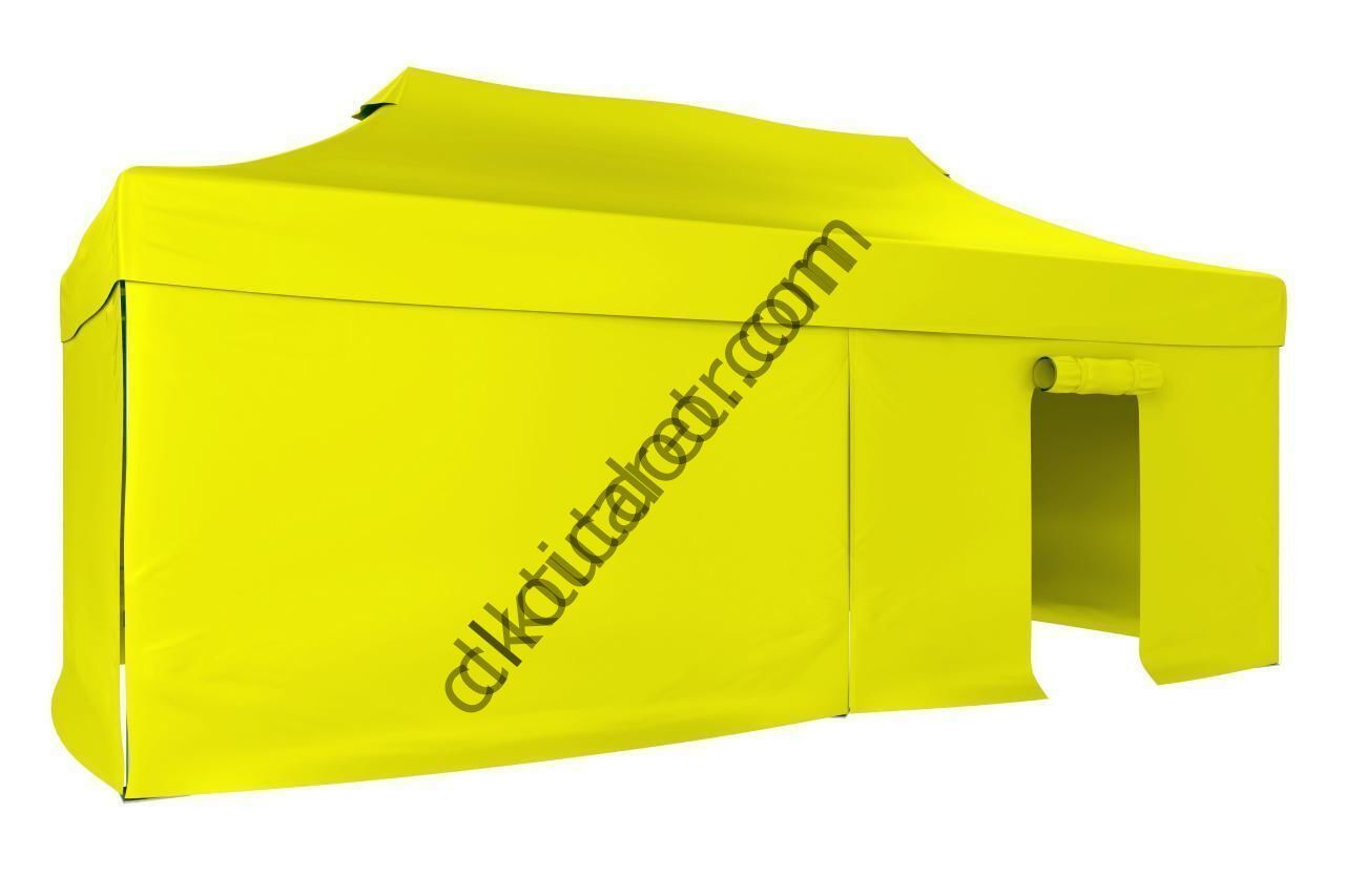 CLK 2x4 mt 40mm Alüminyum Katlanabilir Tente Gazebo Çadır 3 Yan Kapalı 1 Kapılı Sarı