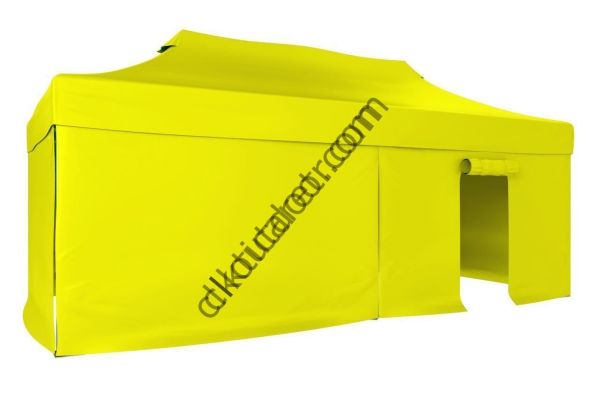 CLK 2x4 mt 40mm Alüminyum Katlanabilir Tente Gazebo Çadır 3 Yan Kapalı 1 Kapılı Sarı