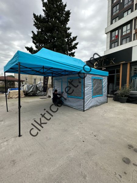 CLK 3x6 Verendalı 30 mm Profil Portatif Katlanır Gazebo Kamp Çadır Açık Gri Kamuflaj Desen