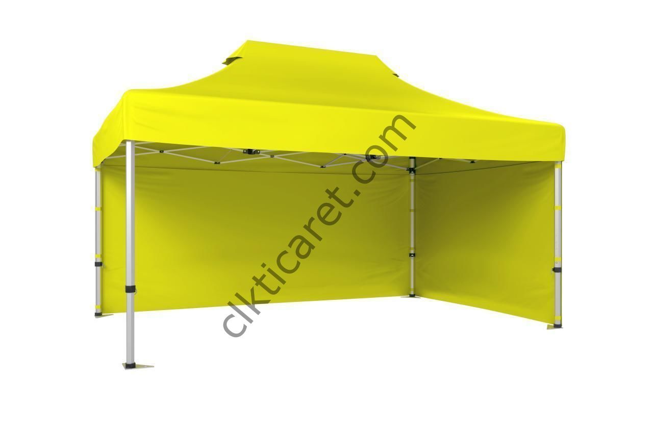 CLK 3x4,5 40mm Alüminyum Katlanabilir Tente Gazebo Çadır 2 Kenar Kapalı Sarı