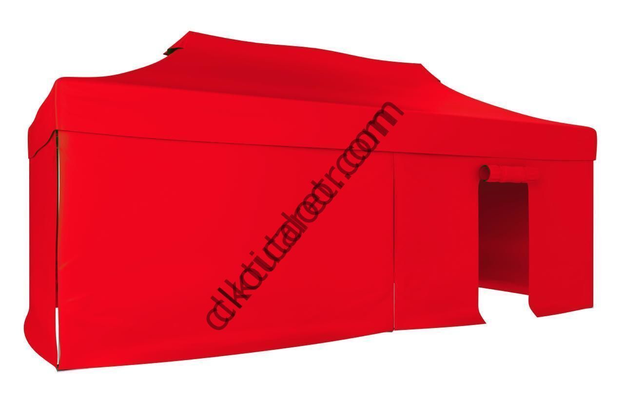 CLK 2x4 mt 40mm Alüminyum Katlanabilir Tente Gazebo Çadır 3 Yan Kapalı 1 Kapılı Kırmızı
