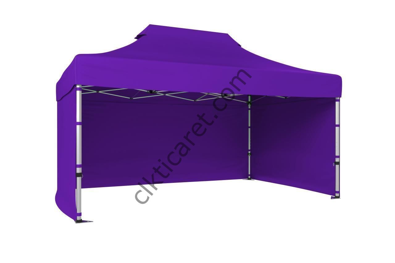CLK 4x6 52mm Kalın Alüminyum Katlanabilir Tente Gazebo Çadır 3 Kenar Kapalı Mor