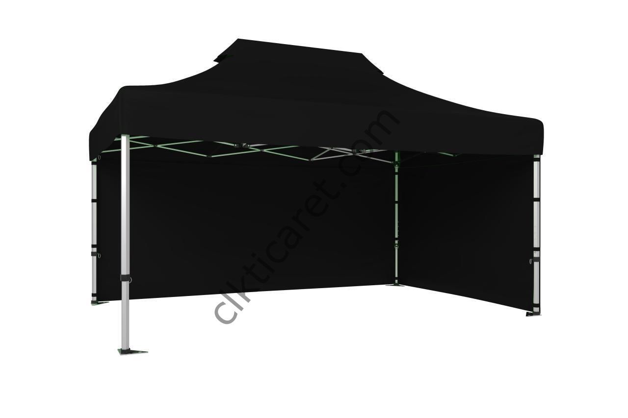 CLK 3x4,5 40mm Alüminyum Katlanabilir Tente Gazebo Çadır 2 Kenar Kapalı Siyah