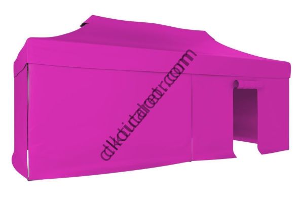 CLK 2x4 mt 40mm Alüminyum Katlanabilir Tente Gazebo Çadır 3 Yan Kapalı 1 Kapılı Pembe