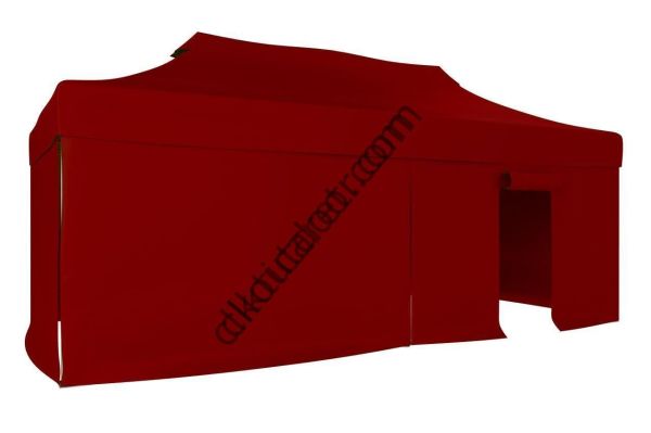 CLK 2x4 mt 40mm Alüminyum Katlanabilir Tente Gazebo Çadır 3 Yan Kapalı 1 Kapılı Bordo