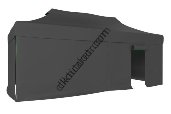 CLK 2x4 mt 40mm Alüminyum Katlanabilir Tente Gazebo Çadır 3 Yan Kapalı 1 Kapılı Gri