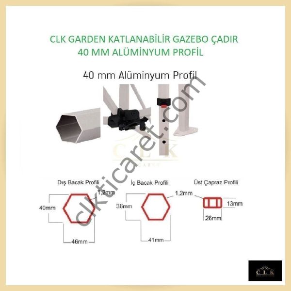 CLK 3x4,5 40mm Alüminyum Katlanabilir Tente Gazebo Çadır Haki Askeri Yeşil
