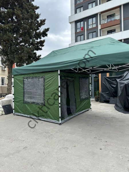 CLK 3x6 Verendalı 30 mm Profil Katlanır Portatif Gazebo Kamp Çadır Yeşil Haki Askeri Yeşil