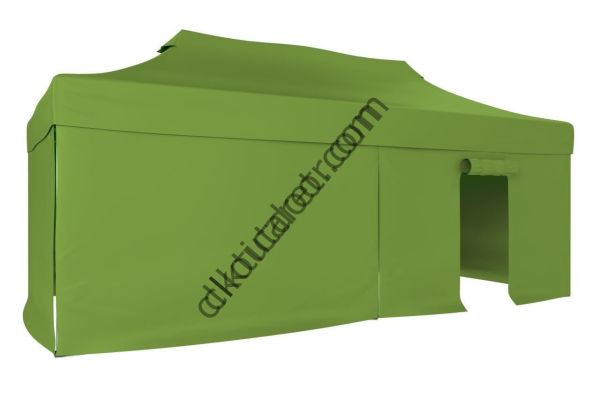 CLK 2x4 mt 40mm Alüminyum Katlanabilir Tente Gazebo Çadır 3 Yan Kapalı 1 Kapılı Haki Askeri Yeşil