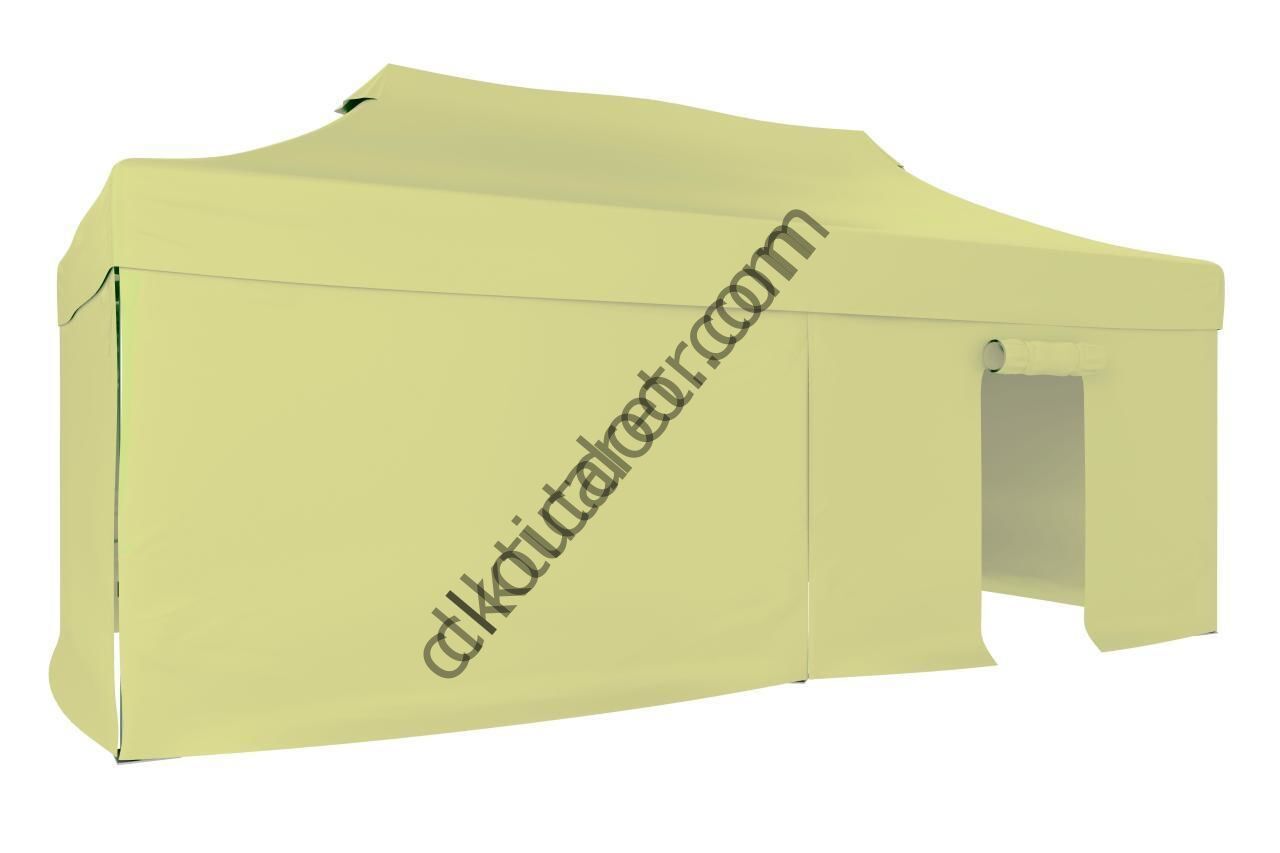 CLK 2x4 mt 40mm Alüminyum Katlanabilir Tente Gazebo Çadır 3 Yan Kapalı 1 Kapılı Krem