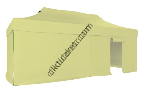 CLK 2x4 mt 40mm Alüminyum Katlanabilir Tente Gazebo Çadır 3 Yan Kapalı 1 Kapılı Krem