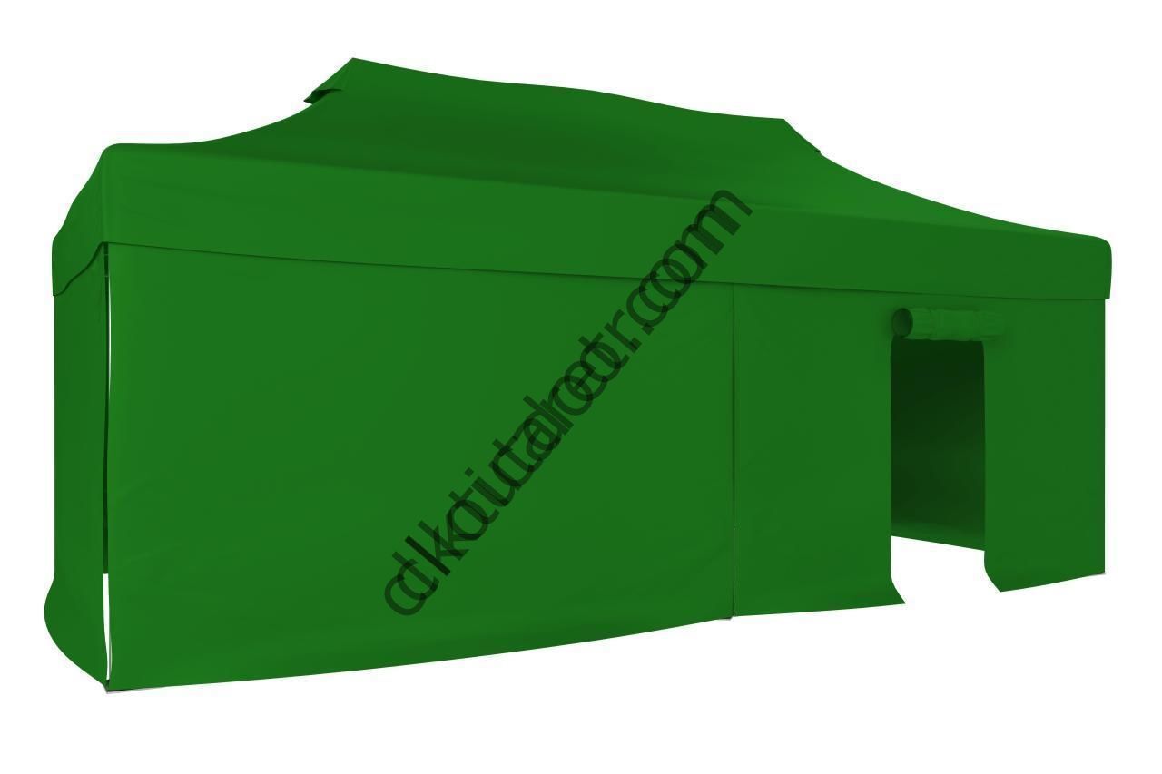 CLK 2x4 mt 40mm Alüminyum Katlanabilir Tente Gazebo Çadır 3 Yan Kapalı 1 Kapılı Benetton Yeşil