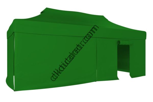 CLK 2x4 mt 40mm Alüminyum Katlanabilir Tente Gazebo Çadır 3 Yan Kapalı 1 Kapılı Benetton Yeşil