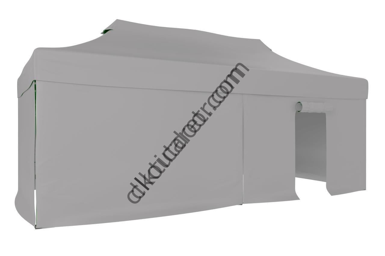 CLK 2x4 mt 40mm Alüminyum Katlanabilir Tente Gazebo Çadır 3 Yan Kapalı 1 Kapılı Açık Gri