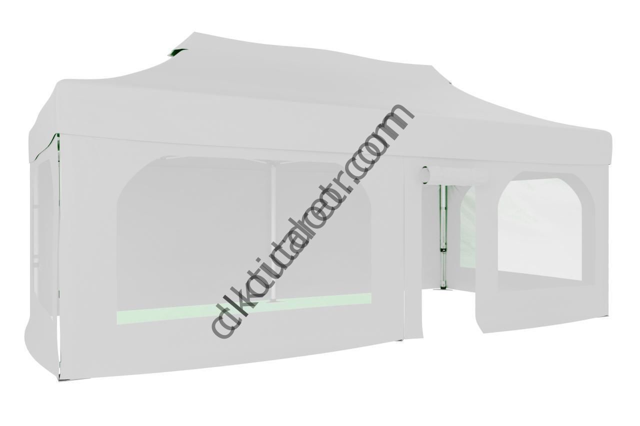 CLK 2x4 40mm Alüminyum Katlanabilir Tente Gazebo Çadır  2 Yan Pencereli 1 Yan Aksesuarsız 1 Yan Kapı ve Pencereli Beyaz