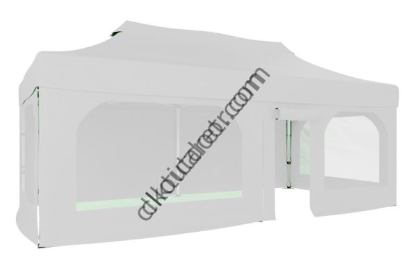 CLK 2x4 40mm Alüminyum Katlanabilir Tente Gazebo Çadır  2 Yan Pencereli 1 Yan Aksesuarsız 1 Yan Kapı ve Pencereli Beyaz