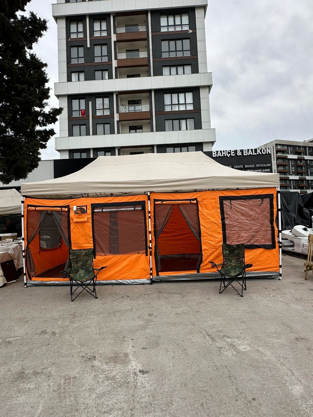 CLK 3x6 2 Odalı 30 mm Profil Katlanır Portatif  Gazebo Kamp Çadır Turuncu Bordo