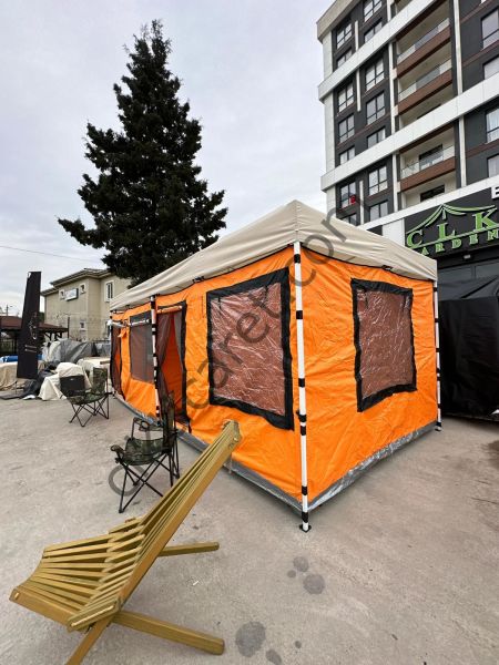 CLK 3x6 2 Odalı 30 mm Profil Katlanır Portatif  Gazebo Kamp Çadır Turuncu Bordo