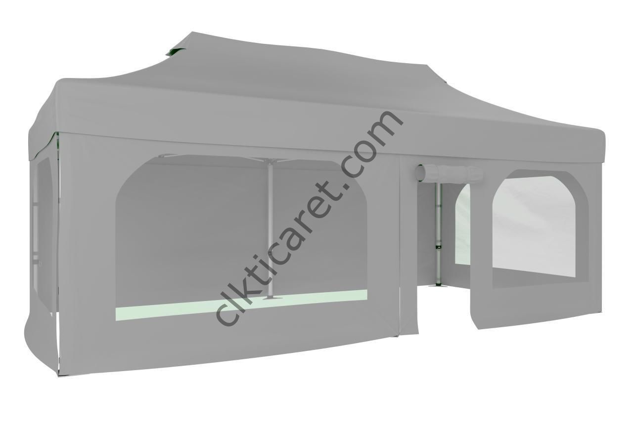 CLK 3x6 40mm Alüminyum Katlanabilir Tente Gazebo Çadır  2 Yan Pencereli 1 Yan Aksesuarsız 1 Yan Kapı ve Pencereli Açık Gri