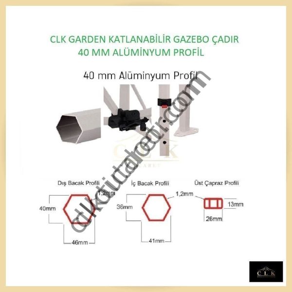 CLK 2x4 40mm Alüminyum Katlanabilir Tente Gazebo Çadır  2 Yan Pencereli 1 Yan Aksesuarsız 1 Yan Kapı ve Pencereli Mor