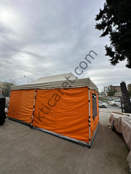 CLK 3x6 2 Odalı 30 mm Profil Katlanır Portatif  Gazebo Kamp Çadır Turuncu Gri