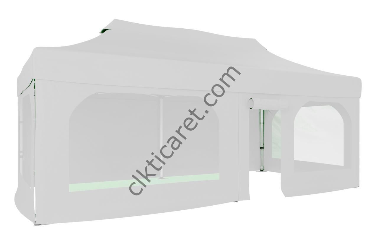 CLK 3x6 40mm Alüminyum Katlanabilir Tente Gazebo Çadır  2 Yan Pencereli 1 Yan Aksesuarsız 1 Yan Kapı ve Pencereli Beyaz