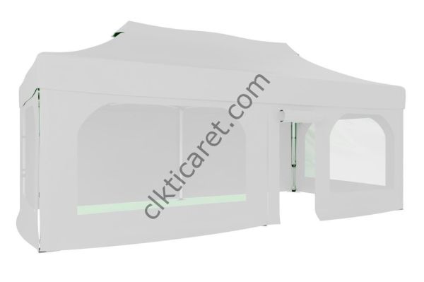 CLK 3x6 40mm Alüminyum Katlanabilir Tente Gazebo Çadır  2 Yan Pencereli 1 Yan Aksesuarsız 1 Yan Kapı ve Pencereli Beyaz