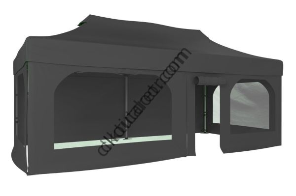 CLK 2x4 40mm Alüminyum Katlanabilir Tente Gazebo Çadır  2 Yan Pencereli 1 Yan Aksesuarsız 1 Yan Kapı ve Pencereli Gri