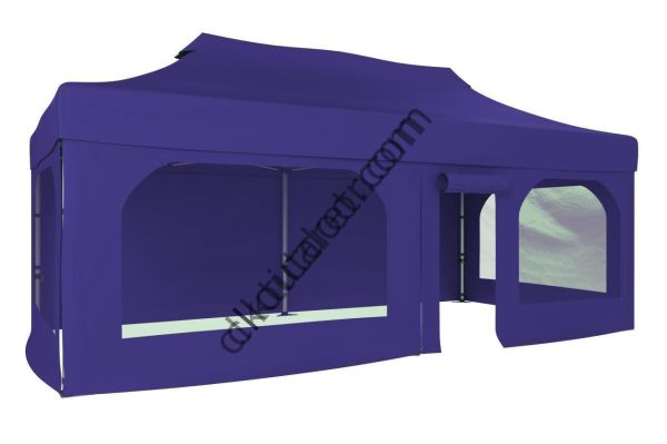 CLK 2x4 40mm Alüminyum Katlanabilir Tente Gazebo Çadır  2 Yan Pencereli 1 Yan Aksesuarsız 1 Yan Kapı ve Pencereli Lacivert
