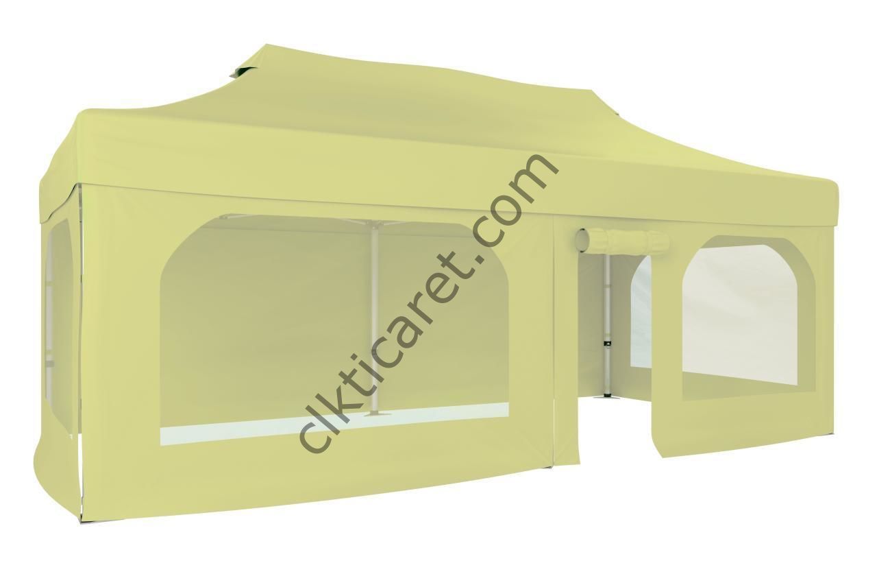 CLK 3x6 40mm Alüminyum Katlanabilir Tente Gazebo Çadır  2 Yan Pencereli 1 Yan Aksesuarsız 1 Yan Kapı ve Pencereli Krem