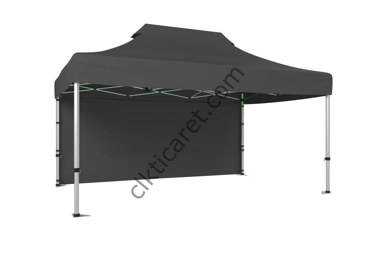 CLK 4x6 52mm Kalın Alüminyum Katlanabilir Tente Gazebo Çadır 1 Kenar Kapalı Gri