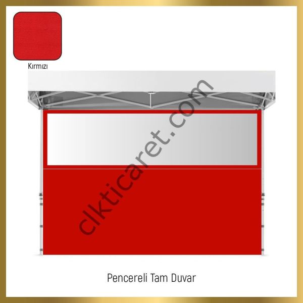 CLK 3x3 Katlanabilir Tente Gazebo Portatif Çadır 30 mm 2 Yan Pencereli 1 Yan Aksesuarsız 1 Yan Kapılı Gri