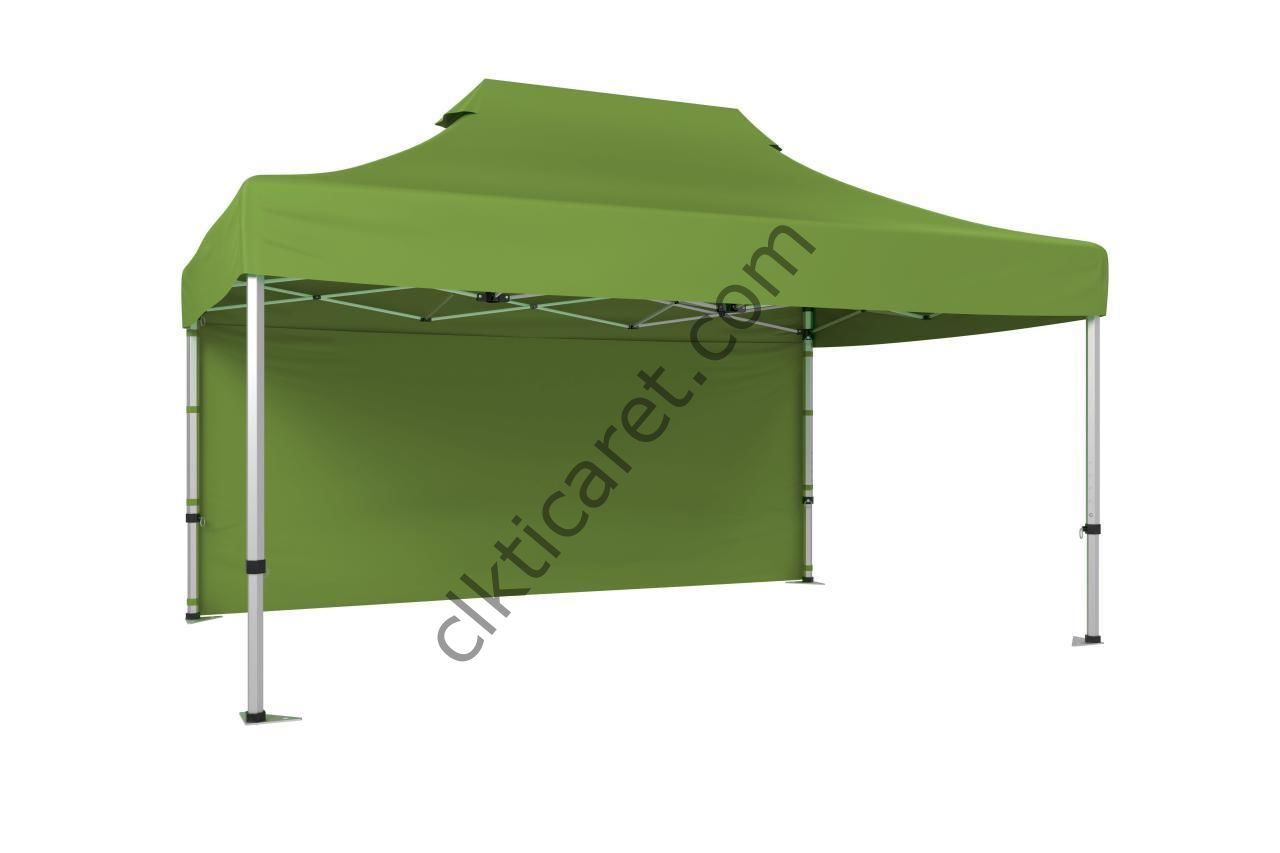 CLK 4x6 52mm Kalın Alüminyum Katlanabilir Tente Gazebo Çadır 1 Kenar Kapalı Haki Askeri Yeşil